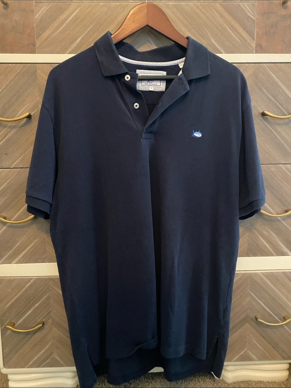 Southern Tide Navy Polo with Light Blue Fish Emblem